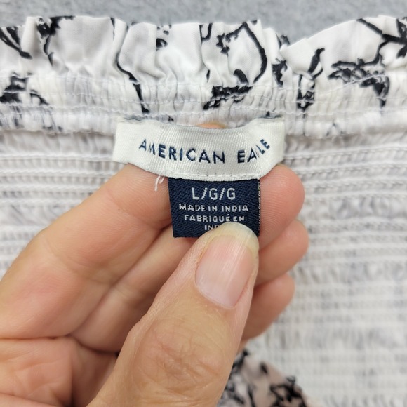 American‎ Eagle Womens Smocked Dress Size Large Puff Sleeve Cottage Birds NWOT - Picture 15 of 16